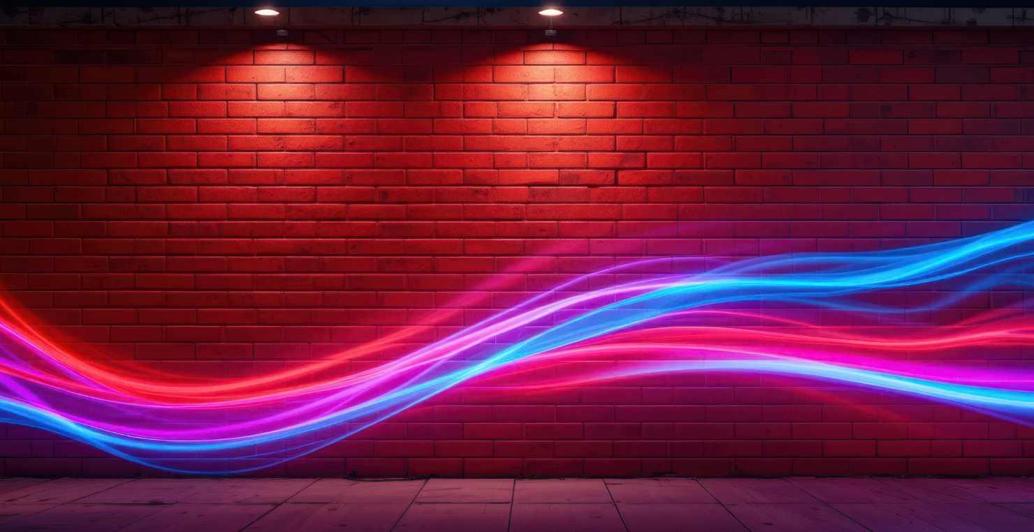 Das Foto zeigt eine Backsteinmauer. Sie wird von Scheinwerfern angestrahlt. Davor sind digitale Lichteffekte zu sehen. Ein Symbolbild für IT-Grundschutz-Bausteine