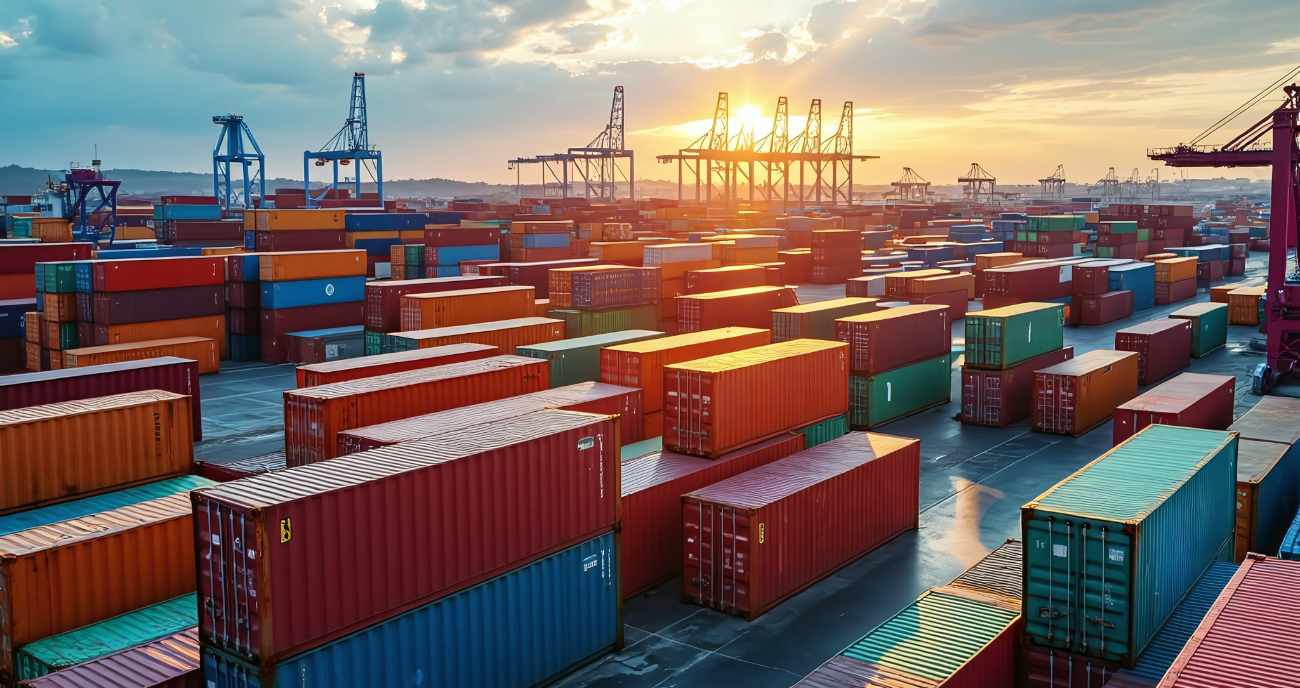 Ein Hafen aus der Vogelperspektive. Das Bild ist gefüllt mit großen Schiffscontainern. Ein Symbolbild für Kubernetes Services.
